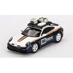 Mini GT 00805 Porsche 911 (992) Dakar Rally #185 '23 wit/blauw metallic