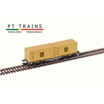 PT Trains 100323 Containerwagon Sgmmnss MFD Rail met 2 "MSC" containers H0