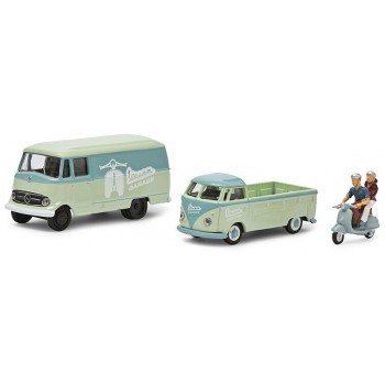 Schuco Modelle 26717 MHI Vespa set, MB L319, VW T1 Prit. & Vespa + 2 Figuren 1:87 Schuco Modelle 26717 MHI Vespa set, MB L319, VW T1 Prit. & Vespa + 2 Figuren 1:87