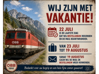 Wij zijn met vakantie van 23 juli tot en met 19 augustus. Op 22 juli zullen wij de laatste bestellingen en mails verwerken. Vanaf 19 augustus worden de bestellingen en mail weer verwerkt. Wij zijn met vakantie van 23 juli tot en met 19 augustus. Op 22 juli zullen wij de laatste bestellingen en mails verwerken. Vanaf 19 augustus worden de bestellingen en mail weer verwerkt.