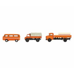 Schuco 26556 MHI VW T2 MB L322 Unimog 404 set Oranje