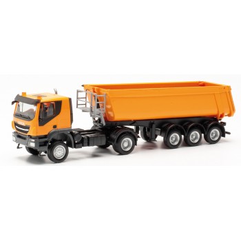 Herpa 315111 Iveco Trakker Schmitz Cargobull KippSz (staal) oranje 1:87