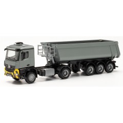 Herpa 315654 Mercedes Benz Arocs M Schmitz Cargobull (staal) grijs/geel 1:87
