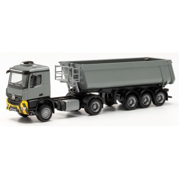 Herpa 315654 Mercedes Benz Arocs M Schmitz Cargobull (staal) grijs/geel 1:87