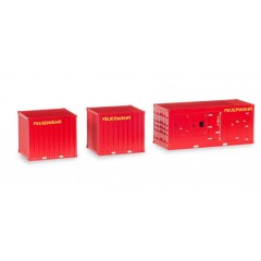 Herpa 076807 Container 1 x Stromaggregat & 2 x 10 ft. Container Feuerwehr 1:87
