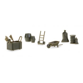 Herpa Military 745840 Schubkarren, Sackkarren, Fässer 1:87 Herpa Military 745840 Schubkarren, Sackkarren, Fässer 1:87